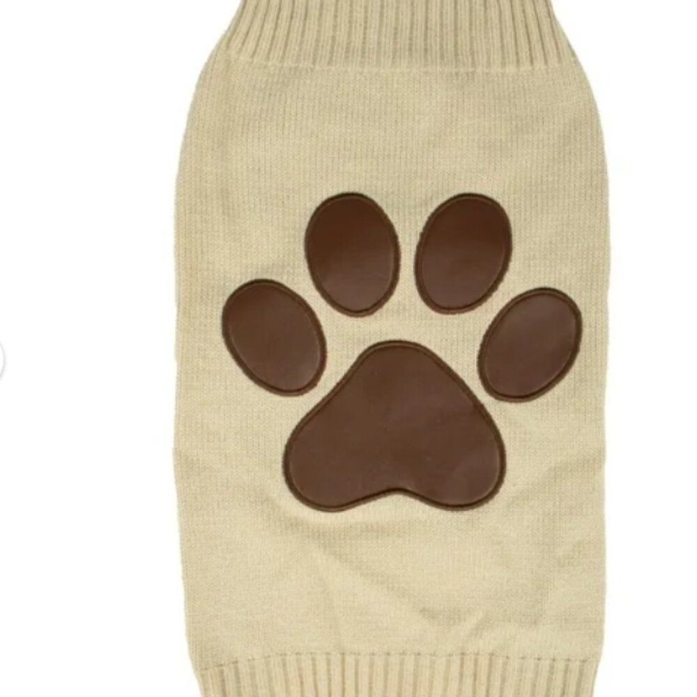 House of Barker Knit/Paw Applique Dog Sweater - Tan (S /14"-17" Chest Girth) NWT
